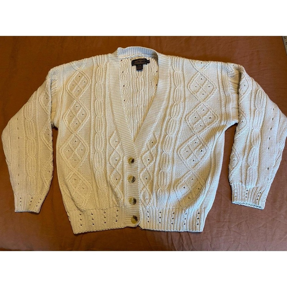 Cardigan Cable Knit Cotton Sweater Eddie Bauer Women Medium USA Vtg Y2K sku53